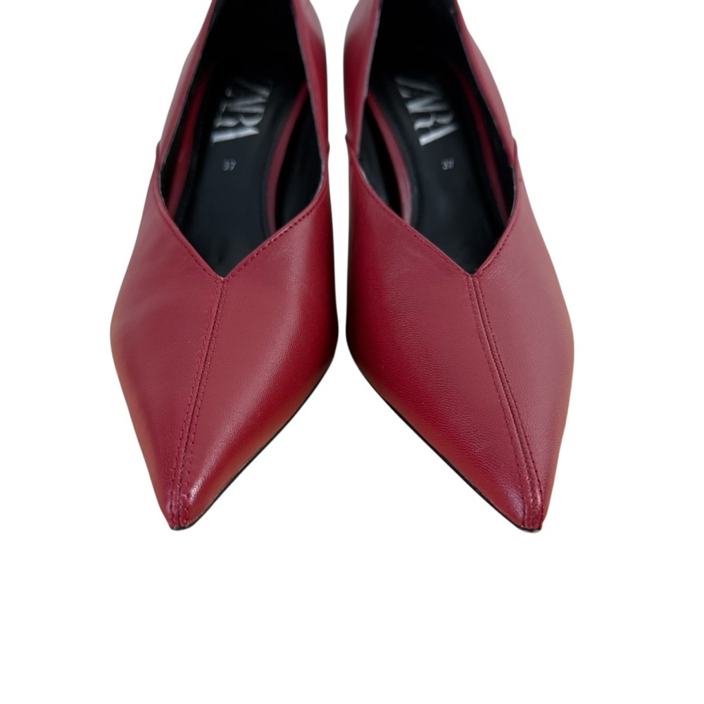 ZARA Red Pointed Toe Heels Pumps Leather Blogger Favorite Sz 37EU 6.5US - Picture 5 of 10